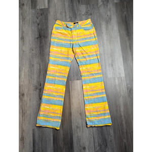 Karl Kani 29x31 Vintage 90s Turquoise Yellow Flare Denim Jean Multicolor Hip Hop